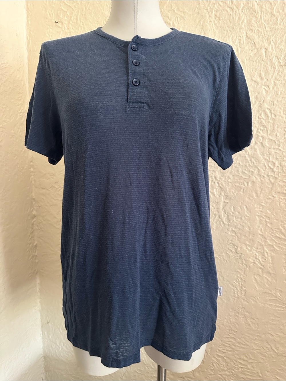 Onia Blue Slub Henley Short Sleeve T-Shirt Small